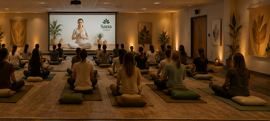 Colaboradores em prática de relaxamento